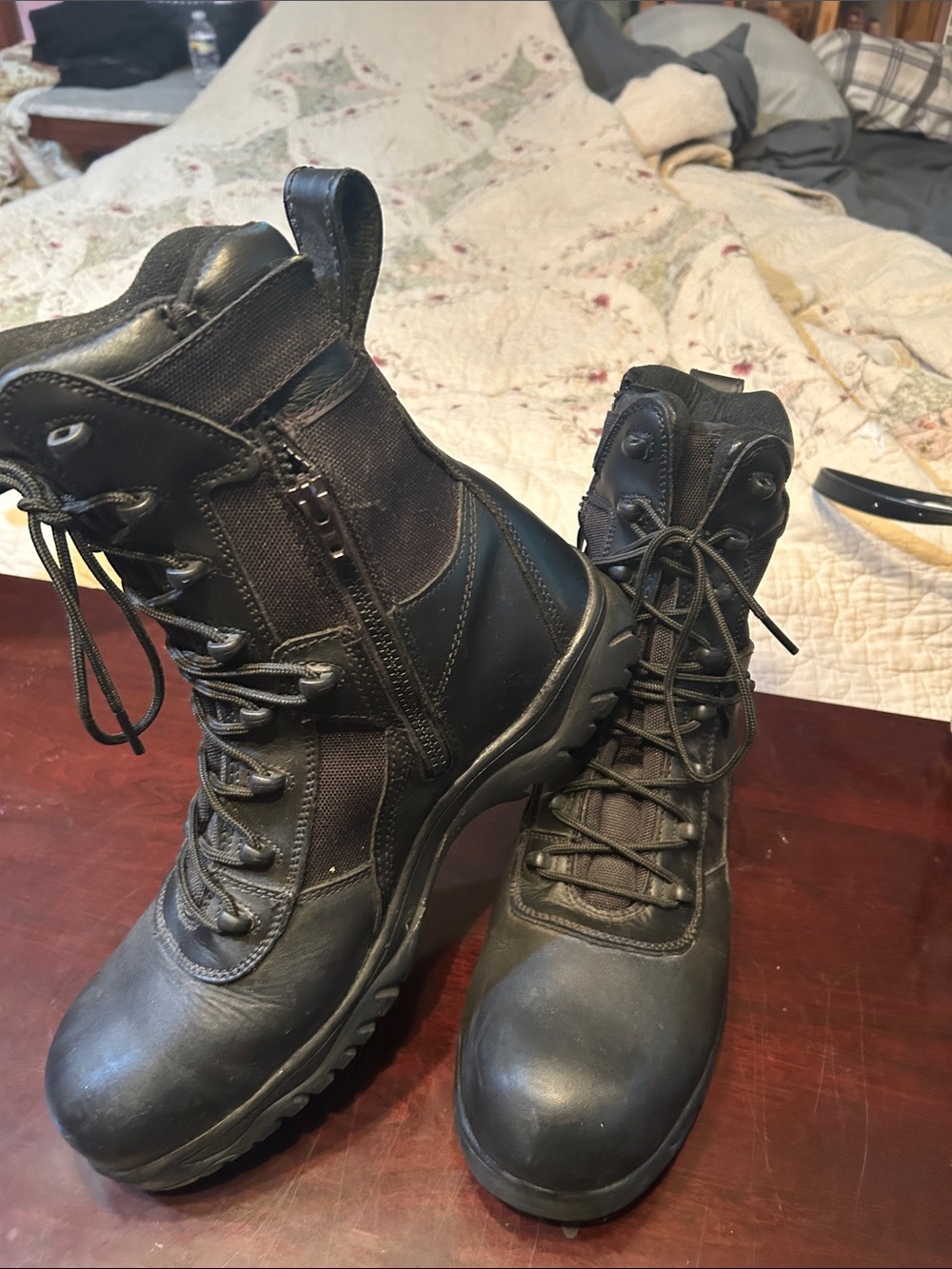Women's Black Tactical Combat Boots with Side Zip